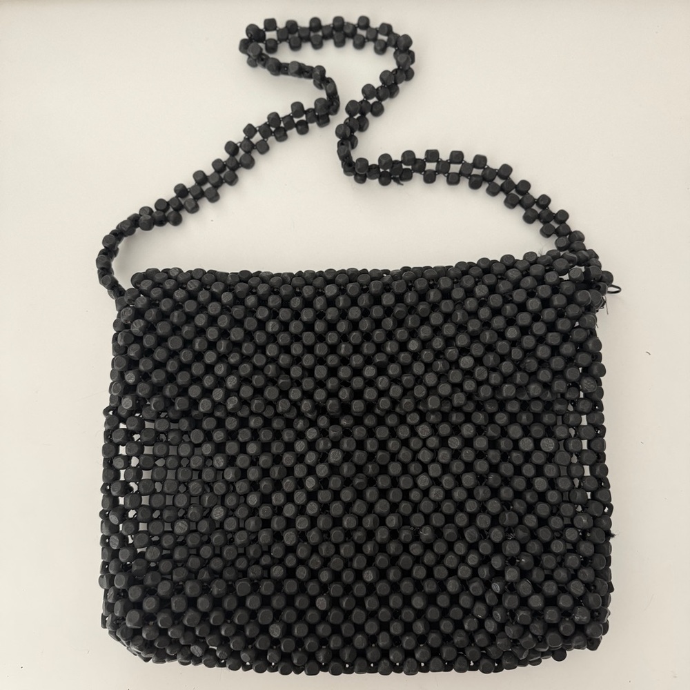 VTG | LIZ CLAIBORNE BEADED ANTHRO BOHO WOOD BEAD FLAP SHOULDER PURSE BAG POUCH